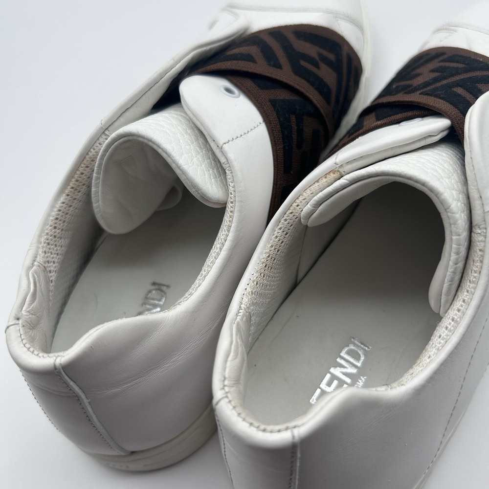 Fendi White Leather Sneakers with Brown FF Logo Strap - Picture 6 of 11